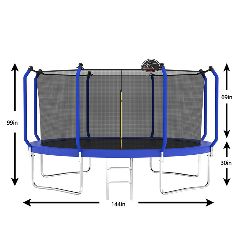 WANDINGT 12FT Trampoline With Basketball Hoop Reinforced Type Outdoor Trampoline With Enclosure Net Wayfair